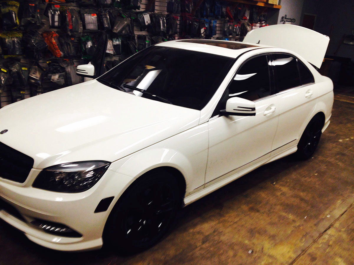 Mercedes C300 at Sounds Good To Me shop in Tempe AZ for audio system installation Mercedes C300 at Sounds Good To Me shop in Tempe AZ for audio system installation